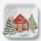 ウィンターランドスケープレッドハウス ペーパープレート (正面)