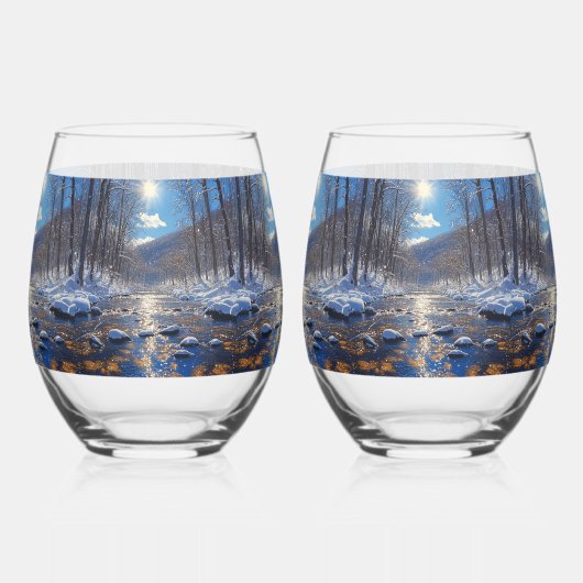 ウィンターリバーブライトサン飲み物用品セット ステムなしワイングラス (正面)