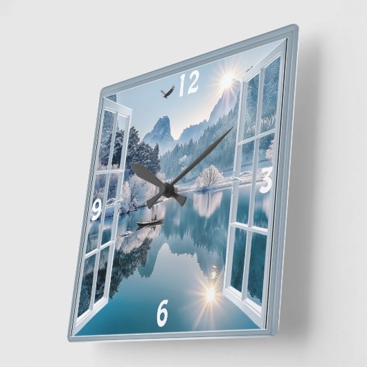 ウィンターレイクイーグルフィッシャーマンスノイ山脈 スクエア壁時計 (傾斜)