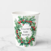 ウィンターレッドキツネグリーンとベリーベビーシャワー 紙コップ (裏面)