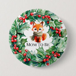ウィンターレッドキツネグリーンとベリーベビーシャワー 缶バッジ