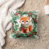 ウィンターレッドキツネグリーンベリーベビーシャワーギフト クッション (ブランケット)