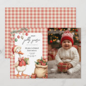 ウィンターレッドクリスマスシリーガチョウ1歳の誕生日 招待状 (正面/裏面)