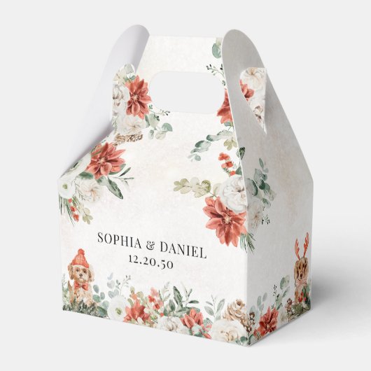 ウィンターレッドグリーンリーピネコン結婚式の引き出物ボックス フェイバーボックス (正面サイド)