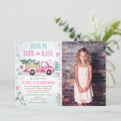 ウィンターレッドトラックドライブバイスルーガール誕生日 招待状 (スタンド正面)