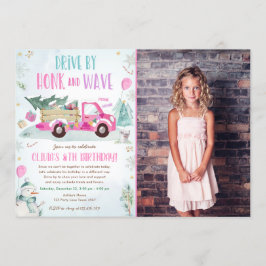 ウィンターレッドトラックドライブバイスルーガール誕生日 招待状