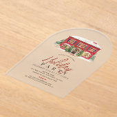 ウィンターレッドハウスクリスマスホリデーパーティー アクリル招待状 (レイダウン)