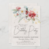 ウィンターレッドフラワーズ80誕生日サプライズパーティー 招待状 (正面/裏面)