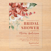 ウィンターレッドフローラクリスマスブライダルシャワー アクリル招待状 (正面)