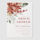 ウィンターレッドフローラクリスマスブライダルシャワー ベラム紙招待状 (正面)