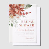 ウィンターレッドフローラクリスマスブライダルシャワー ベラム紙招待状 (オフセット)