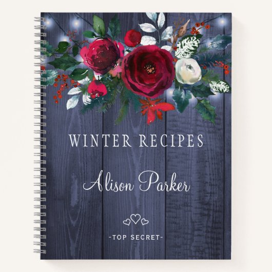 ウィンターレッドフローラブーケ素朴な海軍納屋レシピ ノートブック (正面)