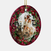 ウィンターレッドフローラリースフランネルファミリーフォト セラミックオーナメント (右)