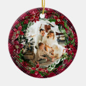 ウィンターレッドフローラリースフランネルファミリーフォト セラミックオーナメント (正面)