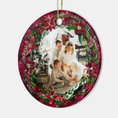 ウィンターレッドフローラリースフランネルファミリーフォト セラミックオーナメント (左)