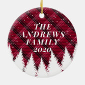 ウィンターレッドフローラリースフランネルファミリーフォト セラミックオーナメント (裏面)