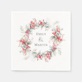 ウィンターレッドベリーズポインセティアス結婚リース スタンダードカクテルナプキン (正面)