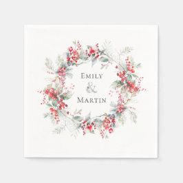 ウィンターレッドベリーズポインセティアス結婚リース スタンダードカクテルナプキン