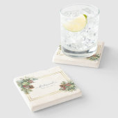 ウィンターレッドベリーパインコーン結婚ズ ストーンコースター (横)