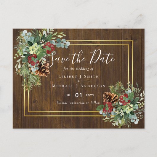 ウィンターレッドベリーパインコーン結婚ズ ポストカード (正面)