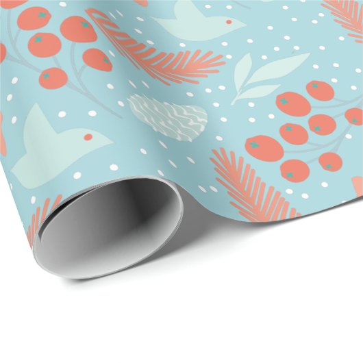 ウィンターレッドベリーブルーバードクリスマス ラッピングペーパー (ロールコーナー)