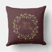 ウィンターレッドベリーリース金ゴールドメリークリスマス クッション (裏面)