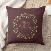ウィンターレッドベリーリース金ゴールドメリークリスマス クッション (ブランケット)