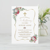 ウィンターレッドホワイトフラワーズ金ゴールドガール《キリスト教》洗礼式や命名式 招待状 (スタンド正面)