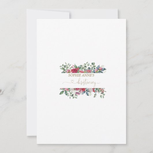 ウィンターレッドホワイトフラワーズ金ゴールドガール《キリスト教》洗礼式や命名式 招待状 (裏面)