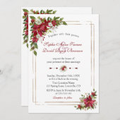 ウィンターレッドホワイトポインセチアバラ結婚金ゴールド 招待状 (正面/裏面)