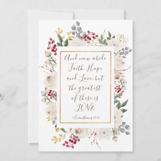 ウィンターレッドホワイト金ゴールドフローラ結婚クリスチャン 招待状 (裏面)