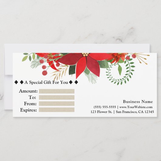 ウィンターレッドポインセチア休日のギフト証明書 (裏面)