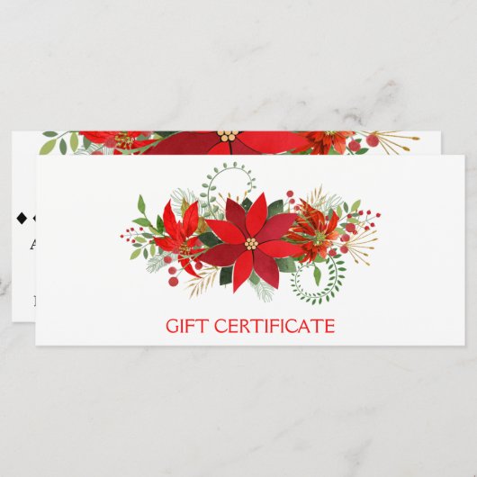ウィンターレッドポインセチア休日のギフト証明書 (正面/裏面)