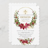 ウィンターレッドポインセチア金ゴールドクロス確認 招待状 (正面/裏面)