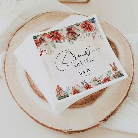 ウィンターレッド緑ピネコ結婚ーズペーパーナプキン スタンダードカクテルナプキン