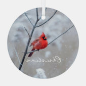 ウィンターレッド(鳥)ショウジョウコウカンチョウイン雪 ガラスオーナメント (裏面)