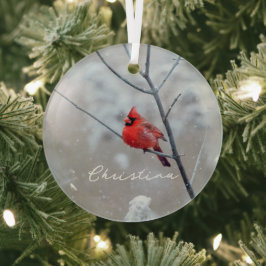 ウィンターレッド（鳥）ショウジョウコウカンチョウイン雪 ガラスオーナメント