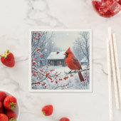 ウィンターレッド（鳥）ショウジョウコウカンチョウオンベリーブランチ スタンダードカクテルナプキン (インサイチュ)