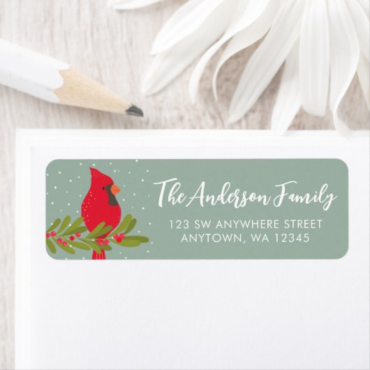 ウィンターレッド(鳥)ショウジョウコウカンチョウグリーンクリスマス差出人住所 ラベル (インサイチュ)