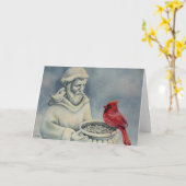 ウィンターレッド(鳥)ショウジョウコウカンチョウバードセントフランシスウォーターカラーアート カード (黄色い花)
