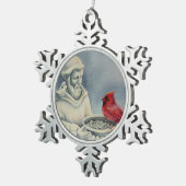 ウィンターレッド（鳥）ショウジョウコウカンチョウバードセントフランシスウォーターカラーアート スノーフレークピューターオーナメント (右)