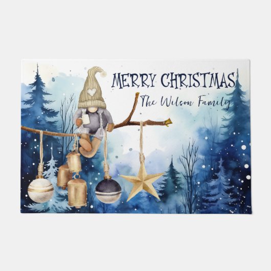 ウィンターレディ格言ブルーフォレストメリークリスマス ドアマット (正面)