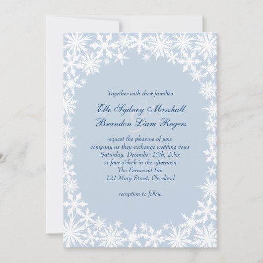 ウィンターレースオンアイスブルー結婚式招待状 招待状 (正面)