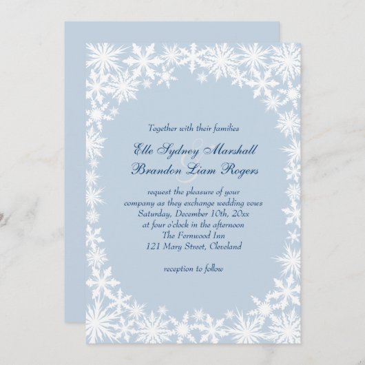 ウィンターレースオンアイスブルー結婚式招待状 招待状 (正面/裏面)
