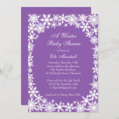 ウィンターレースオンパープルベビーシャワー招待状 招待状 (正面/裏面)