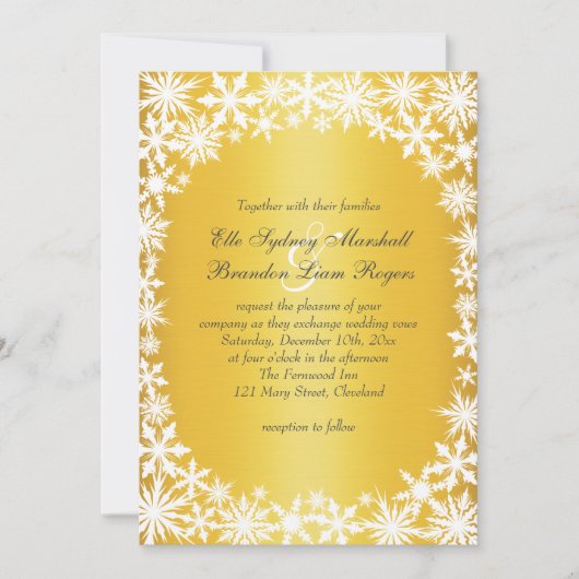 ウィンターレースオン金ゴールド結婚式招待状 招待状 (正面)