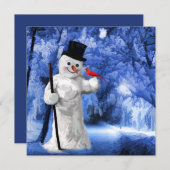 ウィンターレーン雪だるまとレッド（鳥）ショウジョウコウカンチョウ絵画ズ シーズンカード (正面/裏面)