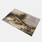 ウィンターログハウスアートカスタム文字形式 ドアマット (アングル)