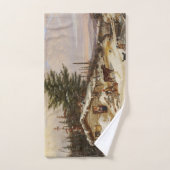 ウィンターログハウスアートハンドタオル ハンドタオル (ハンドタオル)