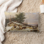 ウィンターログハウスアート装飾用クッション ランバークッション (ブランケット)